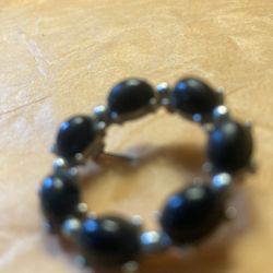 Vintage 1950s Black Onyx Bead Circle Pin