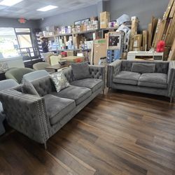 Gray Velvet Sofa Set 