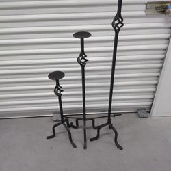 Set Of Three (3) Iron Candle Stick Holders 
