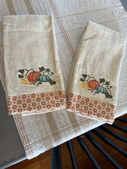 Fall Pumpkin Embroidered Hand Towels Set of 2