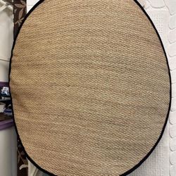 Larnaca Seagrass Solid Outdoor 6’ Round Area Rug, Black, New