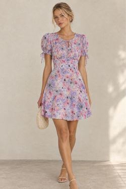 ASTR Floral Puff Sleeve Mini Dress