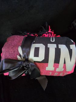 Victoria's Secret PINK Plaid Fringe Throw Blanket