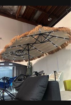 New 13’ x 7’ Tiki Thatched Umbrella w/ Solar LED Light Hawaii Style