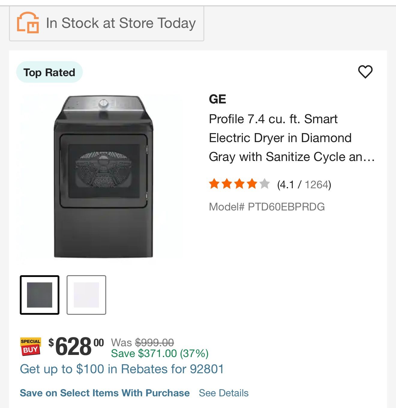 GE prifile 7.4 cu ft smart electric dryer 