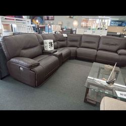 Power Reclining Sectional Leather 
