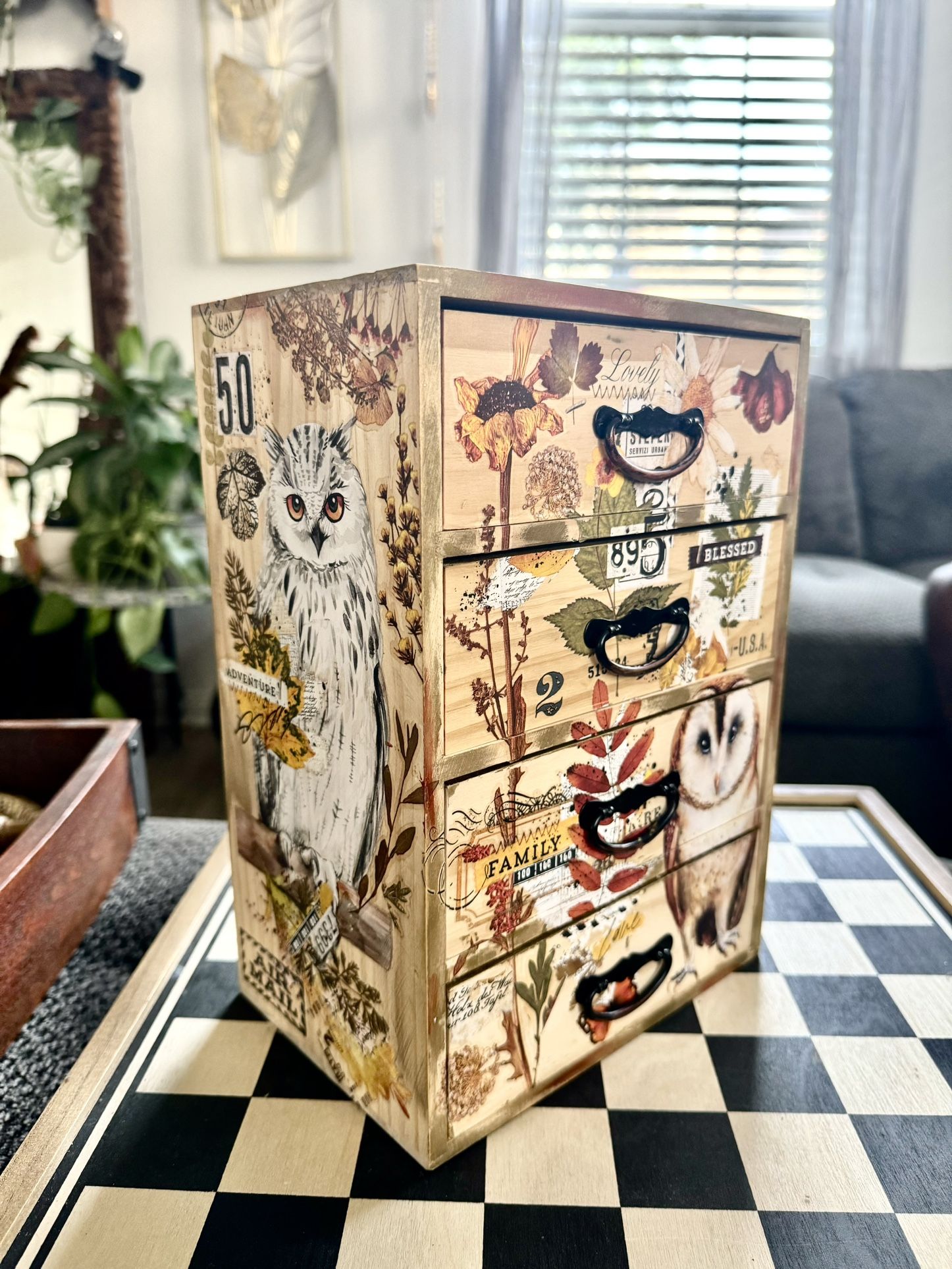 Owl Lovers fall Decor Mini Drawers Jewelry/stationary Armoire Box