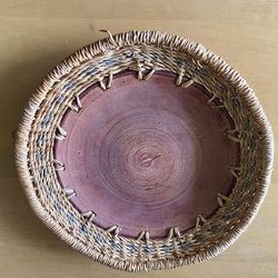 Handcrafted Woven Straw Natural Clay Dish Plate Bowl Ceramic Boho Made in Ghana