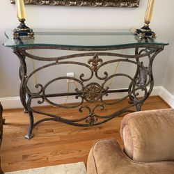 Set Of Three Glass And Iron Tables