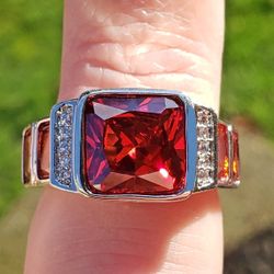 Men's White Gold Filled Garnet Ring Size 10