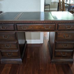 Desk Wood With Leather Filigree Inlay