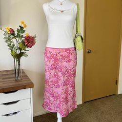 Y2K Pink Floral Midi Skirt