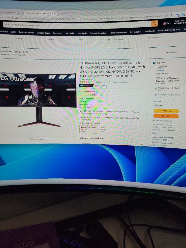 LG UltraGear QHD Widescreen Curved Gaming Monitor 34inch