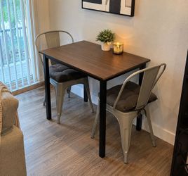 Modern Dining Table Set with 2 Metal Chairs –