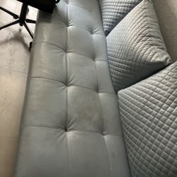 Leather Sky Blue Futon Sofa 