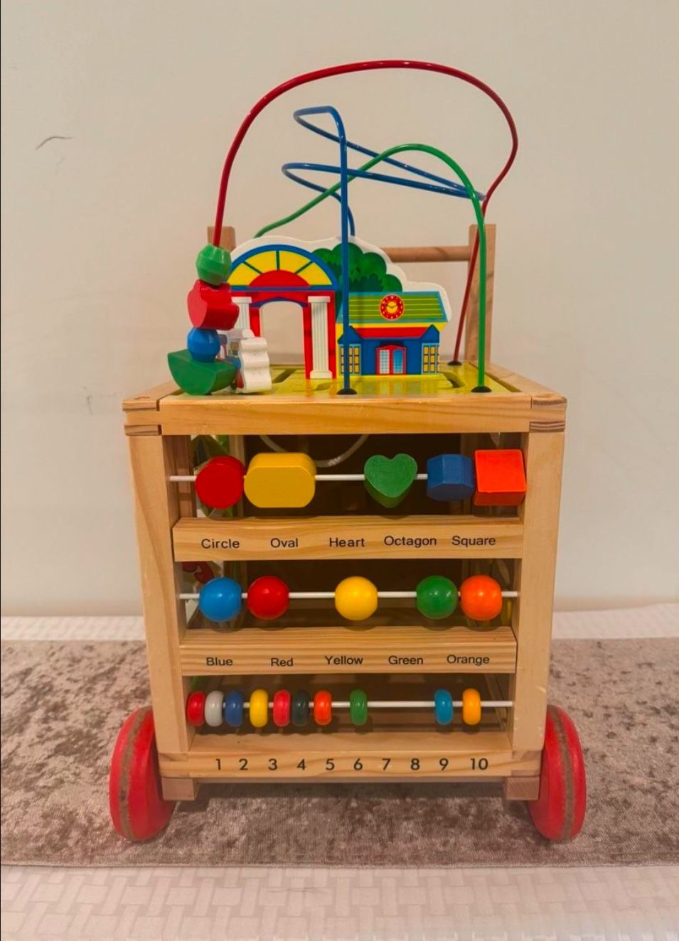 Toddler Activity Push Toy On Wheels With Numbers, Colors, Shapes, Animals & Clock