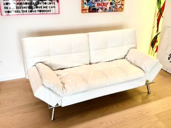 White Leather Lounger Eurolounger Futon Sofa Convertible Relax Couch Sofa loveseat Full Bed (2 pieces pcs available)