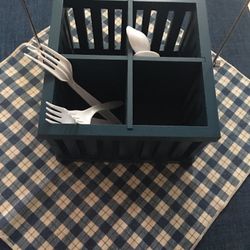 Wooden Caddy for Silverware/plastic ware for Patio Or Picnic