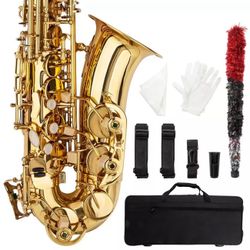 New Gold  Saxophone Eb Sax Alto E Flat Brass with Mouthpiece & Accessories