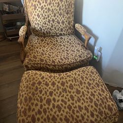 High Back Solid Wood Upholstered Chair With Ottoman 