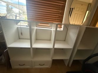 2 white shelves L 17” x  D 15” x H 82”
