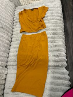 Mustard Yellow Crop Top & Maxi Skirt Set