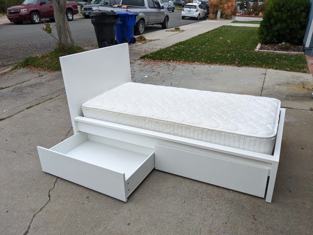 Twin Bed with Wheeled Storage Boxes + Mattress