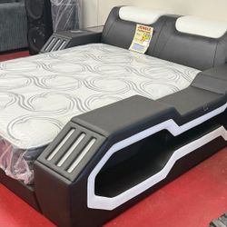 Modern Luxury Bed With Bluetooth Speaker Mattress Also Available 