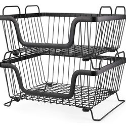 Stackable wire basket Large Metal Basket Wire Basket with Handles 2 Pack