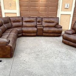 Leather Power Recliner Sectional Couch & Chair