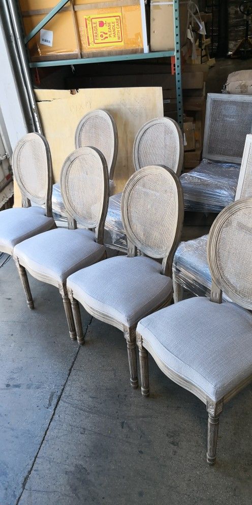 $70/each. Farmhouse Dining Chairs Set of 2, Rectangle Rattan Back French Country Dining Room Chairs Vintage Fabric Upholstered Chair with Rustic Wood 