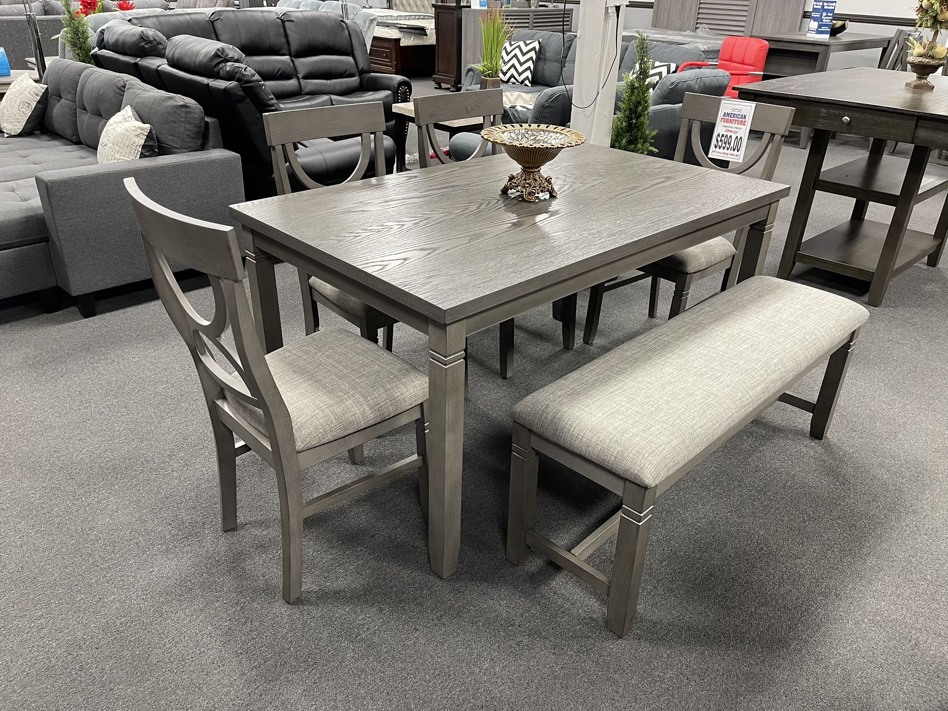 6PC Gray Dining Table Set