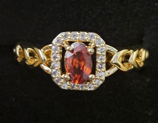 Gold Tone Red Gemstone Ring – Diamond Accent Style 🔥