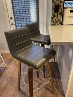 Leather and Wood swivel Bar Stools 