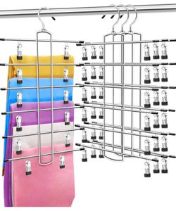 3 Pack Closet Organizers and Storage,6 Tiers Skirt Pants Hangers with Clips Space Saving for Home Organization and Storage,College Dorm Room Essential