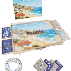 1500 Pcs Adjustable Jigsaw Puzzle Board with Drawers and Cover, 33.3"x24.3" Rotating Puzzle Table with Lazy Susan, Frame for Wall Art Display