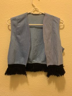 Light Blue Suede Fringe Vest scarf and hat Genie Costume
