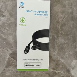 AT&T USB C to lightening  8 FT  Braided cable  for Iphone In black