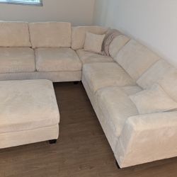 New 99x99 Corduroy Sectional Couch With Ottoman / Free Delivery 