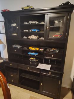 Large Black Display Cabinet with Hutch