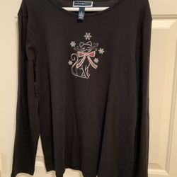 Karen Scott Black Holiday Cat Long Sleeve Pullover XL NWT