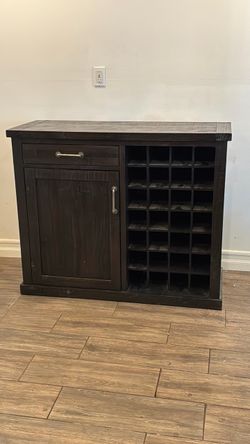 Dark Wood Wine Bar Cabinet with Storage