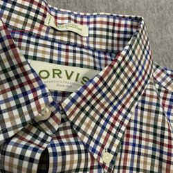 Orvis Signature Collection Mens L Button Down Shirt Polo Plaid Cotton Twill Barn Camisa De Boton De Hombre