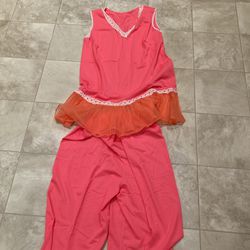 Néw Vintage Sleeveless Pajamas Nylon And Lace Fluorescent Coral Size  Medium