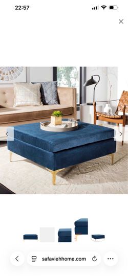 Dark blue velvet ottoman Square Chair Cushion