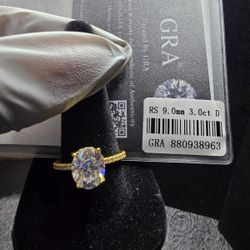 10kt gold over 925 silver, with a 3ct Moissanite Ring
