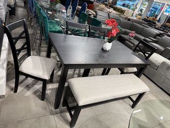 Black Dining Table Set with four Chairs and Bench 🔥🔥🔥