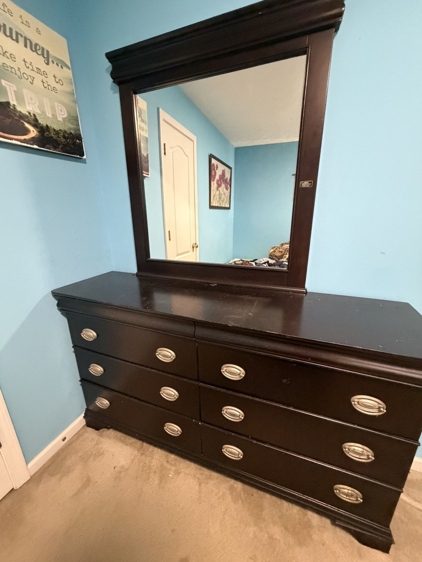 3 piece bedroom set - Dresser w/ mirror, chest, nightstand.