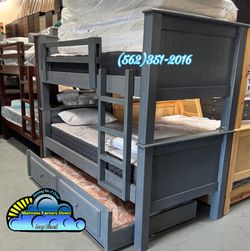 Triple twin grey bunk bed with mattresses colchones camas nuevas