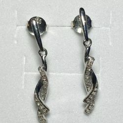 .925 Sterling Silver .34ctw Natural Diamond Dangle Earrings